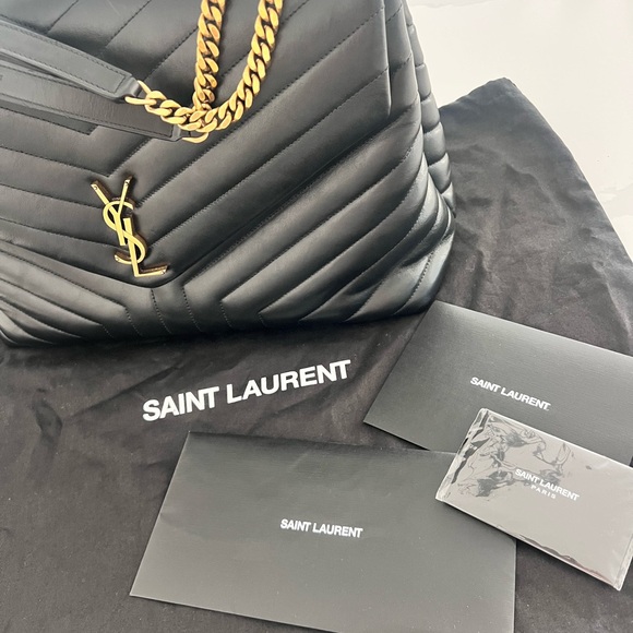 Saint Laurent Black and Gold Quilted Shoulder Bag / Crossbody Large Lou Lou - Picture 8 of 14